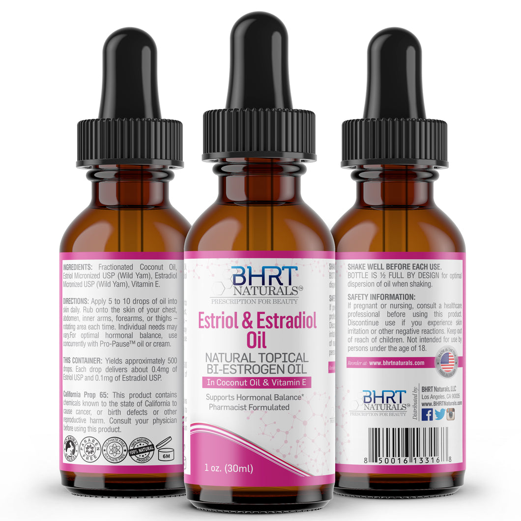 Bi-Estrogen Oil for Women Menopause Relief – All Natural Bioidentical Estrogen - Estriol & Estradiol in Oil
